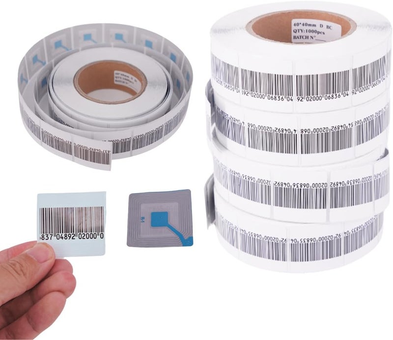 ZFD 8.2MHZ Security Labels 5000 Pcs Retail Anti-Theft System Soft Tags with Adhesive for Shoplifting Alarm 4X4cm with Mock Barcode Checkpoint System Compatible - Image 1